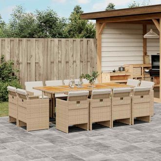 vidaXL Set Comedor De Jard&iacute;n Con Cojines 13 Pzas Rat&aacute;n Sint&eacute;tico Beige Vidaxl