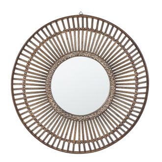 Beliani Beliani - Espejo De Pared Madera Oscura Redondo 66 Cm Marco Hecho A Mano Bamb&uacute; Boho R&uacute;stico Blasito