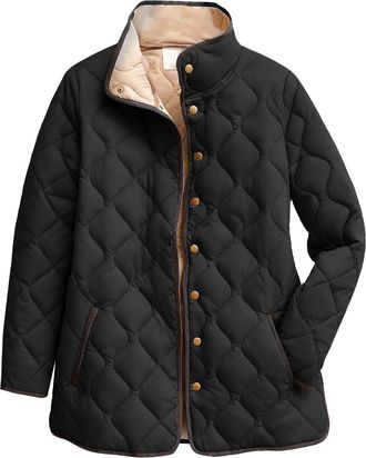 Generic Womens Lightweight Quilted Jacket Large Sizes, Transition Jacket With Zip Warm Lined Winter Jacket Oversized Down Jacket Stand-up Collar Fleece Jacket