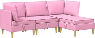 vidaXL Juego De Sof&aacute; Modular Con Almacenamiento 4 Uds. Rosa Tela Vidaxl