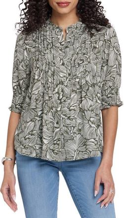 NYDJ Pleated Peasant Blouse in Leafy Rose at Nordstrom, Size Xx-Small