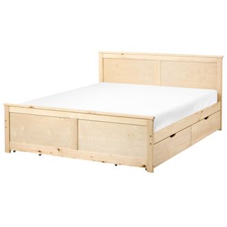 Beliani Cama Con 4 Cajones De Madera De Pino Mdf De Abedul Estilo Escandinavo 140 X 200 Cm Natural Dauphin