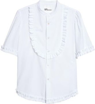 Comme Des Gar&ccedil;ons Ruffle Trim Cotton Broadcloth Button-Up Shirt in White at Nordstrom, Size Medium