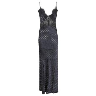 Self Portrait Gowns, female, Black, Size: XS Polka Dot Satin Lace Maxi Dress