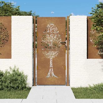 Berkfield Home Garden Gate 105x180 cm Corten Steel Tree Design in Brown