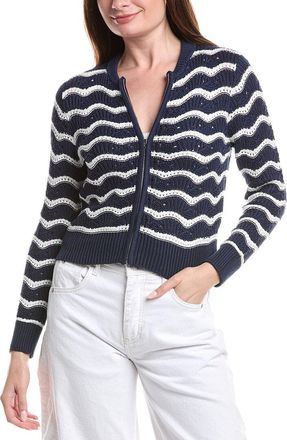 Isla Eliza Pointelle Stripe Zip Bomber Jacket