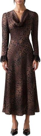 L.k. Bennett Geena Lace Cuff A-Line Dress in Natural Leopard Print at Nordstrom Rack, Size 2 Us / 6 Uk