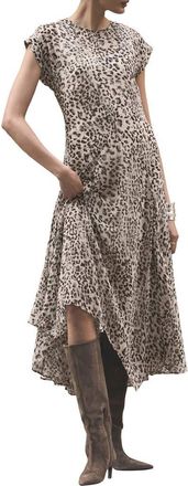 Mint Velvet Leopard Print Cap Sleeve Midi Dress in Camel at Nordstrom, Size 10