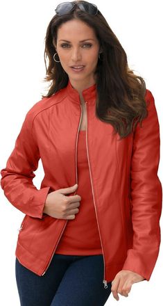 Jessica London Zip Front Leather Jacket in Burnt Red at Nordstrom, Size 28