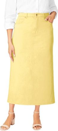 Jessica London Classic Cotton Denim Midi Skirt in Butter at Nordstrom, Size 34