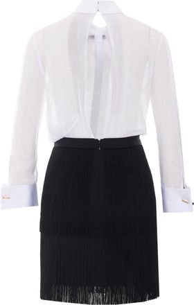 Elisabetta Franchi Organza Ruffle and Fringe Dress - White