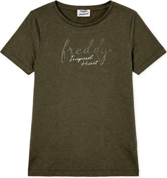 Freddy T-shirt donna girocollo con grafica dorata e fondo stondato