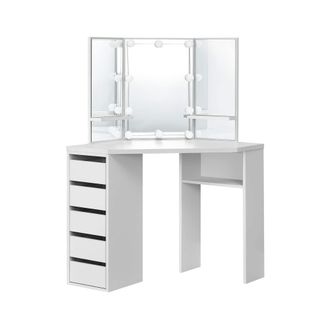 ML Design Ml-design Tocador Moderno Con Luces Led 3 Espejos 5 Caj&oacute;nes Y 3 Compartimentos 110 X 141,5 X 54cm Blanco Fabricado En Madera Mdf Mesa De Peluquer&iacute;a C&oacute;