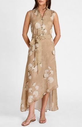 Santorelli Carson Sleeveless Hi-Lo Midi Dress in Floral Printed Voile in Chai at Nordstrom, Size 10