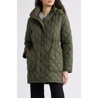 Bernardo Diamond Quilted Hooded Puffer Coat in Olive at Nordstrom, Size Small