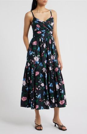 CeCe by Cynthia Steffe Floral Fit & Flare Midi Dress in Rich Black at Nordstrom, Size X-Small