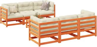 vidaXL Set De Sof&aacute;s Jard&iacute;n 7 Pzas Con Cojines Madera Pino Marr&oacute;n Cera Vidaxl