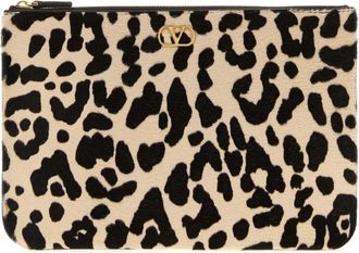 Valentino Garavani Leopard Print Logo Clutch