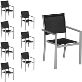 Happy Garden Juego De 8 Sillas De Aluminio Gris Textileno Negro