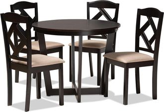 Design Studios Morigan Sand Fabric Upholstered & Dark Brown Finished Wood 5-Piece Dining Set