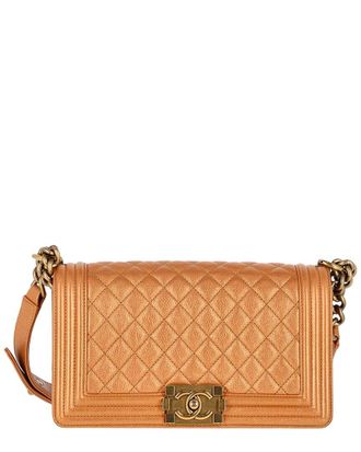 Chanel Brown Quilted Lambskin Leather Medium Boy Flap Bag (Authentic Pre- Loved)