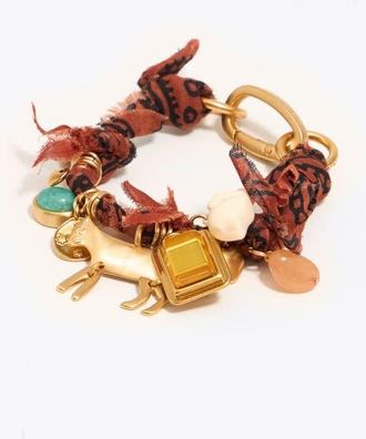 Bimba & Lola Plaited fabric bracelet with metal pieces in Brown at Nordstrom