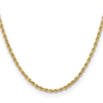Diamond2Deal 10k Yellow Gold 3mm Semi-solid Diamond-Cut Rope Chain Necklace