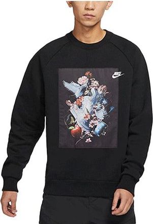 Nike Mens Nike AF-1 Pattern Splicing Fleece Knit Round Neck Pullover Black DD6516-010