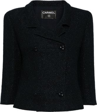 Chanel 2001 double-breasted tweed jacket - women - Silk/Acrylic/Cotton/Rayon/Elastane/Polyester/Nylon - One Size - Blue