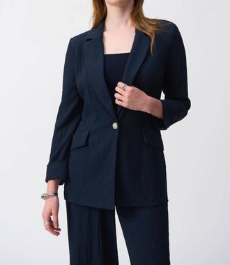 Joseph Ribkoff 3/4 Sleeve Seersucker Blazer Jacket In Midnight Blue