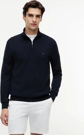 Tommy Hilfiger Mens Tommy Hilfiger Essential Cotton 1/4 Zip Mock Mens Sweatshirt - Desert Sky - Blue/Black - Size: 40
