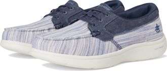 Skechers Womens On-The-go Flex Radiant Striped Metallic Canvas Boat Shoe, Navy, 7 UK
