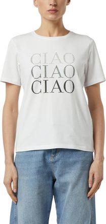 Comma T-Shirt COMMA, Damen, Gr. 34, wei&szlig;, Single Jersey, Obermaterial: 57% Baumwolle, 37% Modal, 6% Elasthan, bedruckt, normal h&uuml;ftbedeckend, Rundhals, Shir