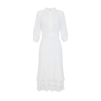 Elisabetta Franchi Midi Dresses, female, White, Size: XL Dress in Viscose Georgette Fabric