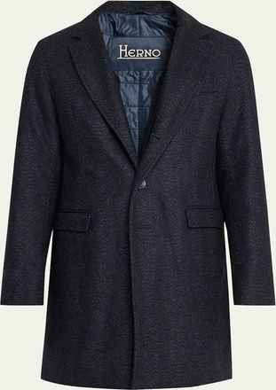 Herno Mens Wool-Blend Herringbone Top Coat