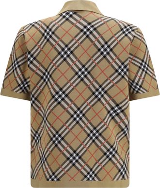 Burberry Mens Check Cotton Blend Polo Shirt Sand Ip Cotton; Polyamide; Elastane T-shirts And Polos
