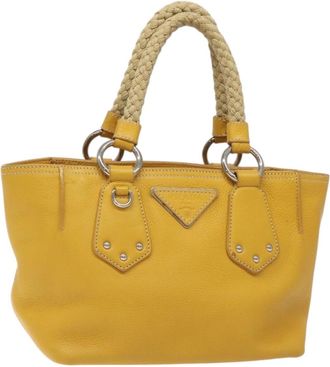 Prada Vintage Handbag Leather Yellow Leather Handbag (Pre-Owned)