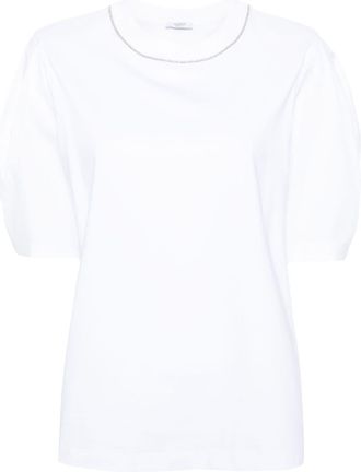 PESERICO bead-trim stretch-cotton T-shirt - women - Cotton/Elastane - 46 - White