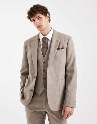 Asos Giacca da abito slim beige in lana-Neutro