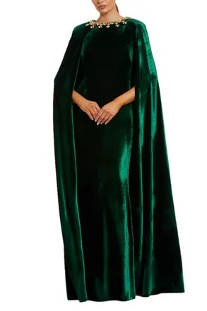 Mac Duggal Embellished Velvet Cape Gown in Deep Green at Nordstrom, Size 18
