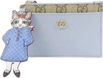 Gucci Pre-owned Portemonnee / Munthouder - Dames - Vintage Accessoires - Blauw - ONE Size - Leer - Vintage