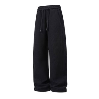 Generic Mens Tracksuit Bottoms Fleece Lined Trousers Straight Leg Smart Casual Joggers Thermal Winter Warm Pants Black