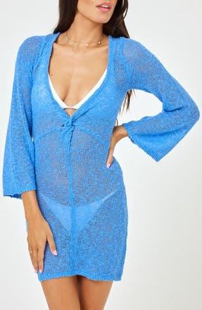 L*Space Palisades Long Sleeve Sheer Cover-Up Minidress in Veri Peri at Nordstrom Rack, Size X-Small