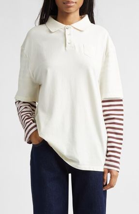 Sandy Liang Dew Oversize Layered Look Polo in Cream at Nordstrom, Size X-Small