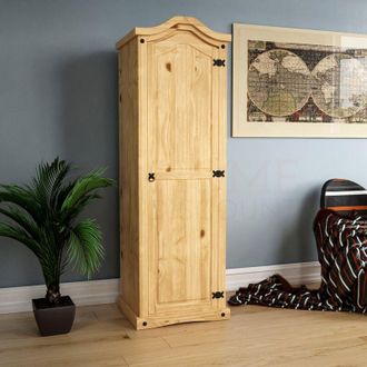 Home Discount Home Discount - Corona 1 Door Wardrobe Solid Pine With Handing Rail & Storage Shelf