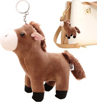 Generic Horse Keychain - Plush Bag Charm, Cute Animal Pendant | Soft Stuffed Key Ring Accessory, Cartoon Horse Backpack Decoration, Furry Keychain With Clip A