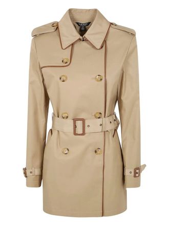 Ralph Lauren Belted Double Breasted Pu Trench Lined Trench