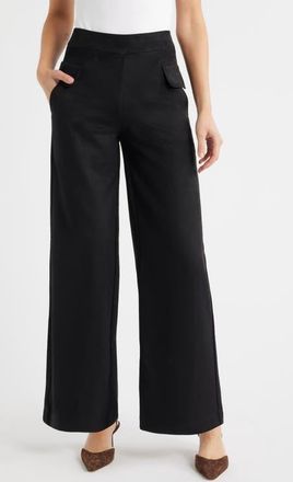 Hue Faux Suede Wide Leg Pants in Black at Nordstrom, Size X-Large