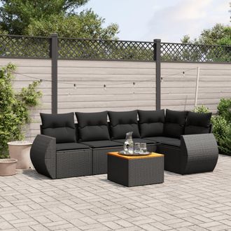 vidaXL Vidaxl - Set De Sof&aacute;s De Jard&iacute;n 6 Piezas Y Cojines Rat&aacute;n Sint&eacute;tico Negro