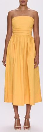 Pistola Denim Florence Strapless Lace-Up Back Stretch Cotton Midi Dress in Papaya at Nordstrom, Size X-Small